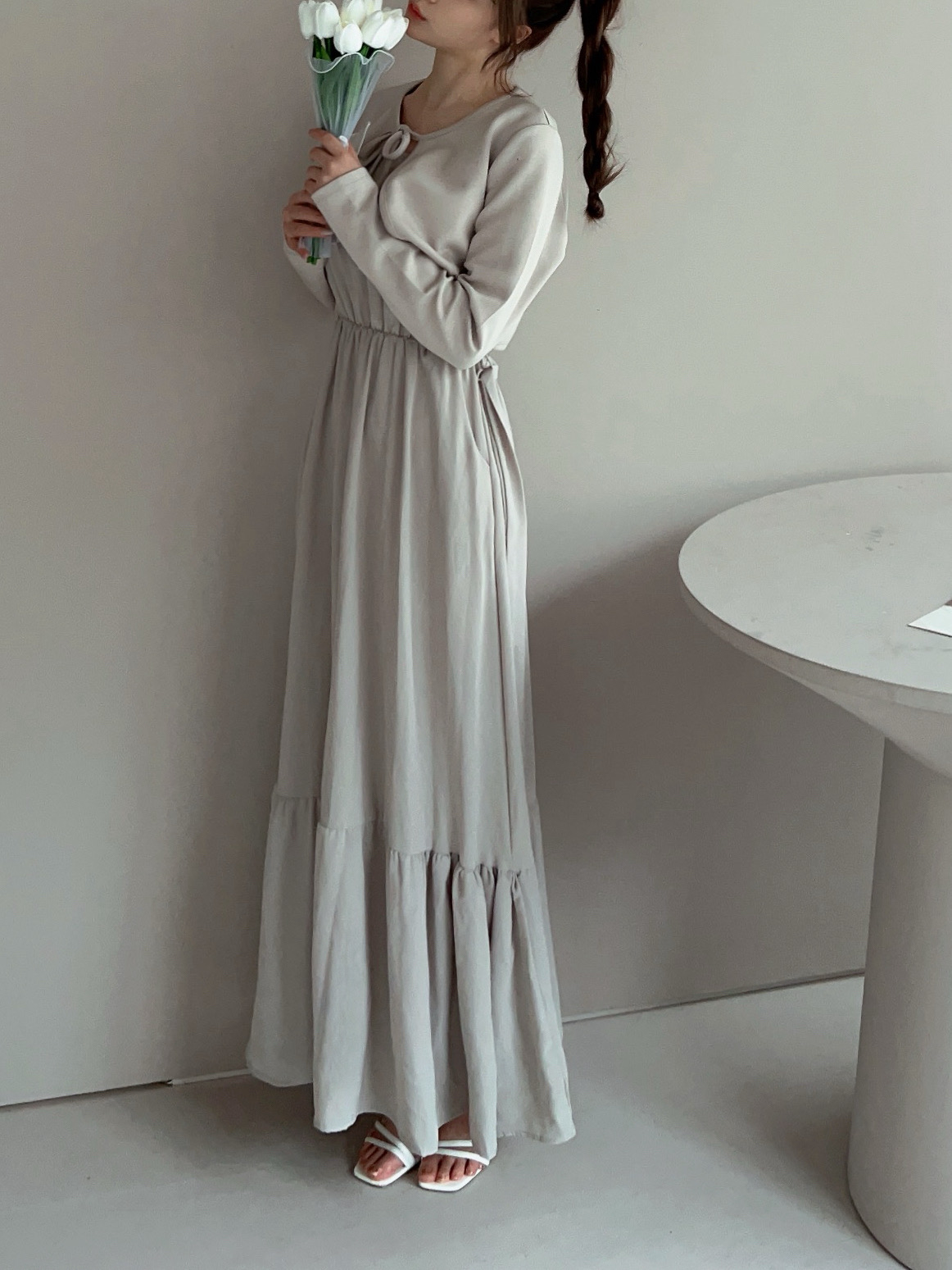 雪紡氣質杏色長洋